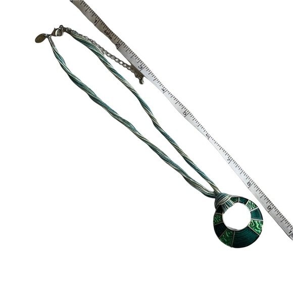 Lia Sophia Green Enamel Silver Tone Round Pendant with String Chain - Picture 7 of 10